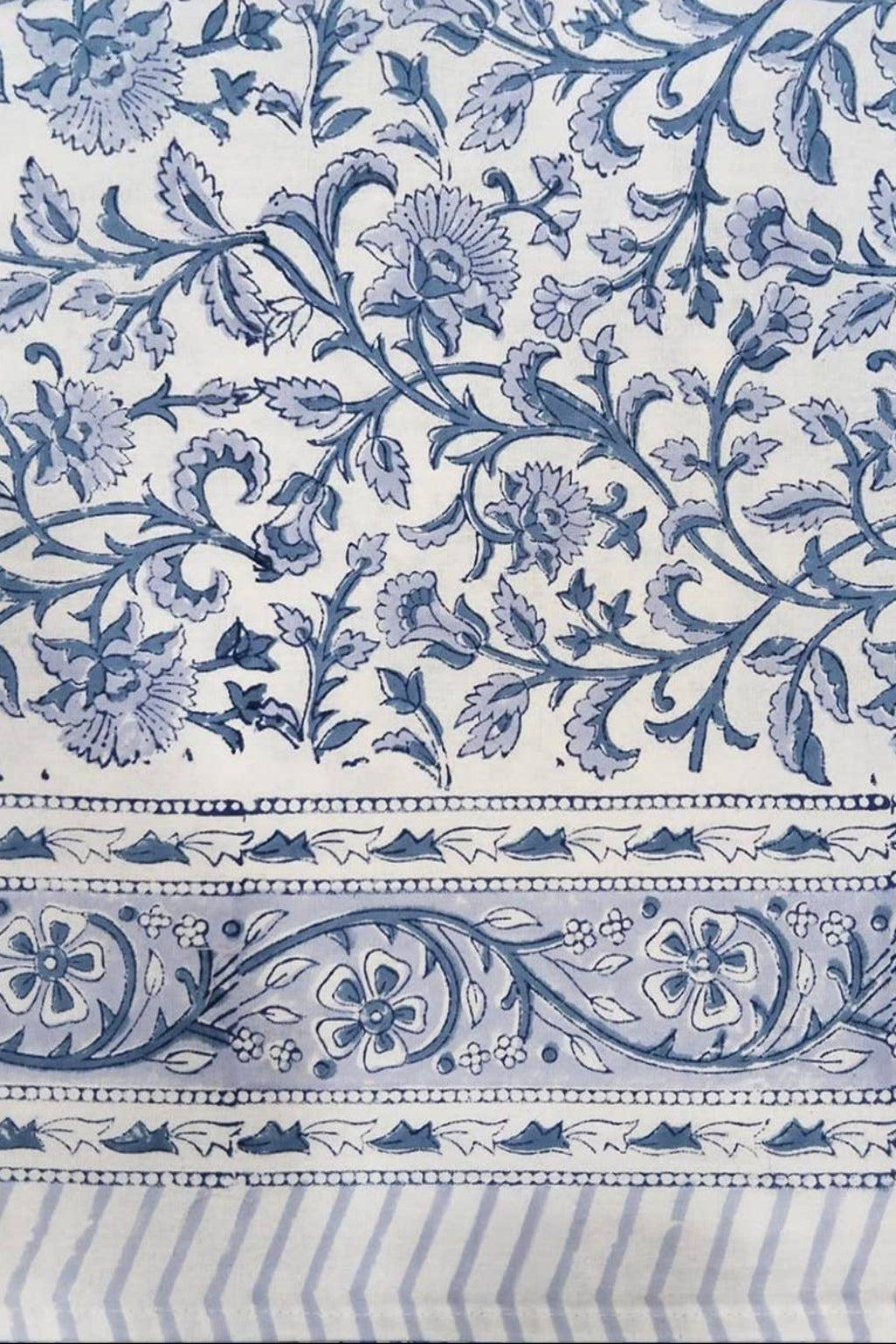 "Chateau Lunch" tablecloth hand block-printed cotton blue
