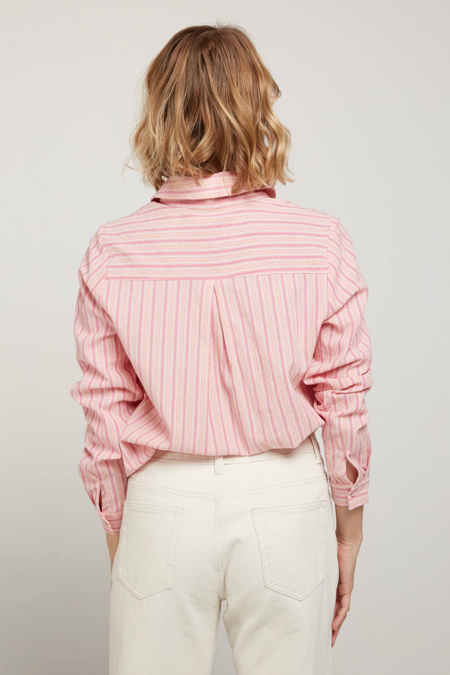 Frenchy- Pink Striped Cotton Shirt