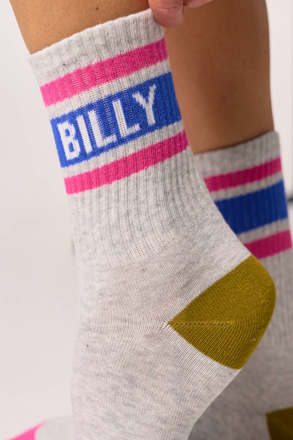 Tennis socks - Heather gray, striped blue and pink