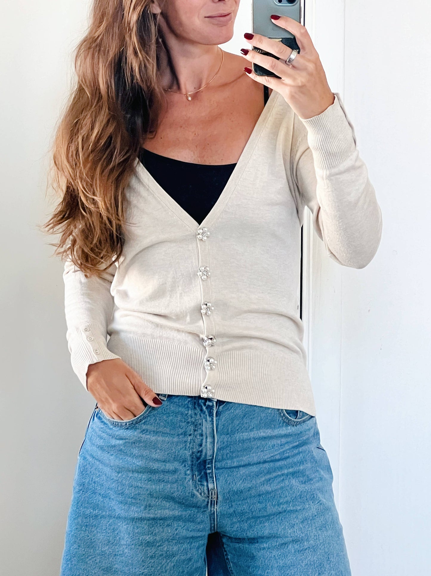 Rosi – Pearl Flower Button Charm Silver (6 pcs)