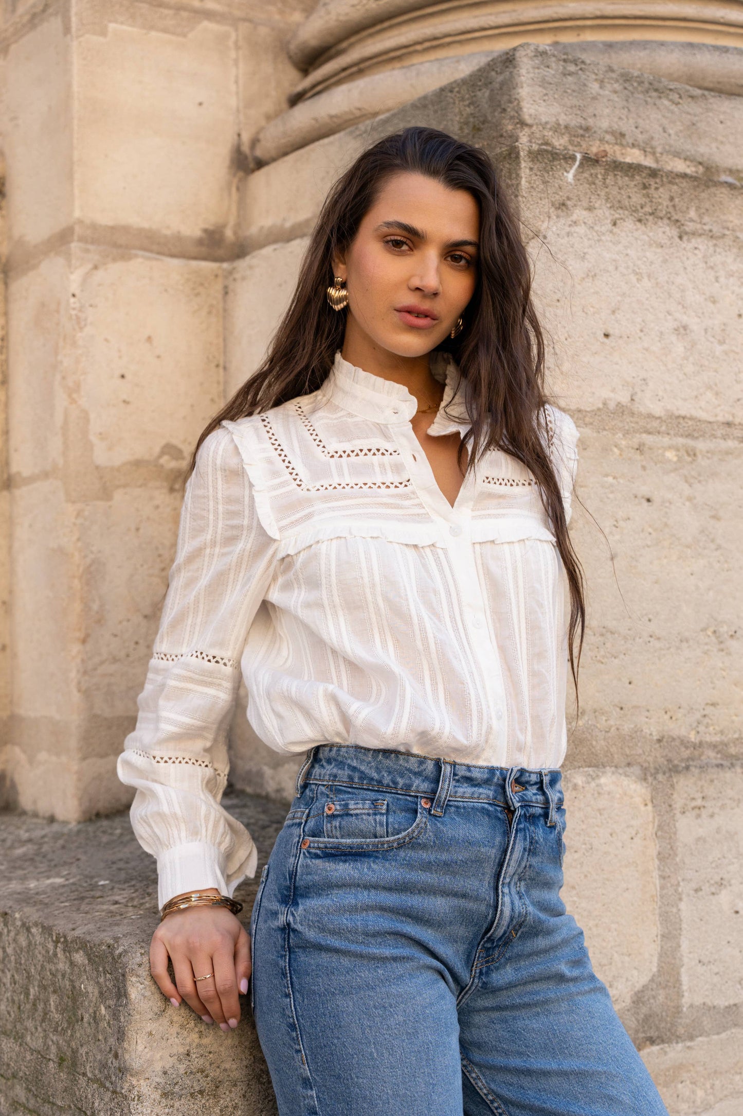 Cotton shirt with openwork details - ALIZEE 9189