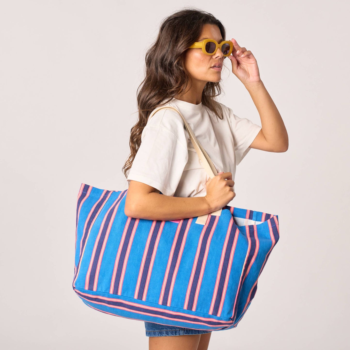 100% organic cotton tote bag - Striped, blue