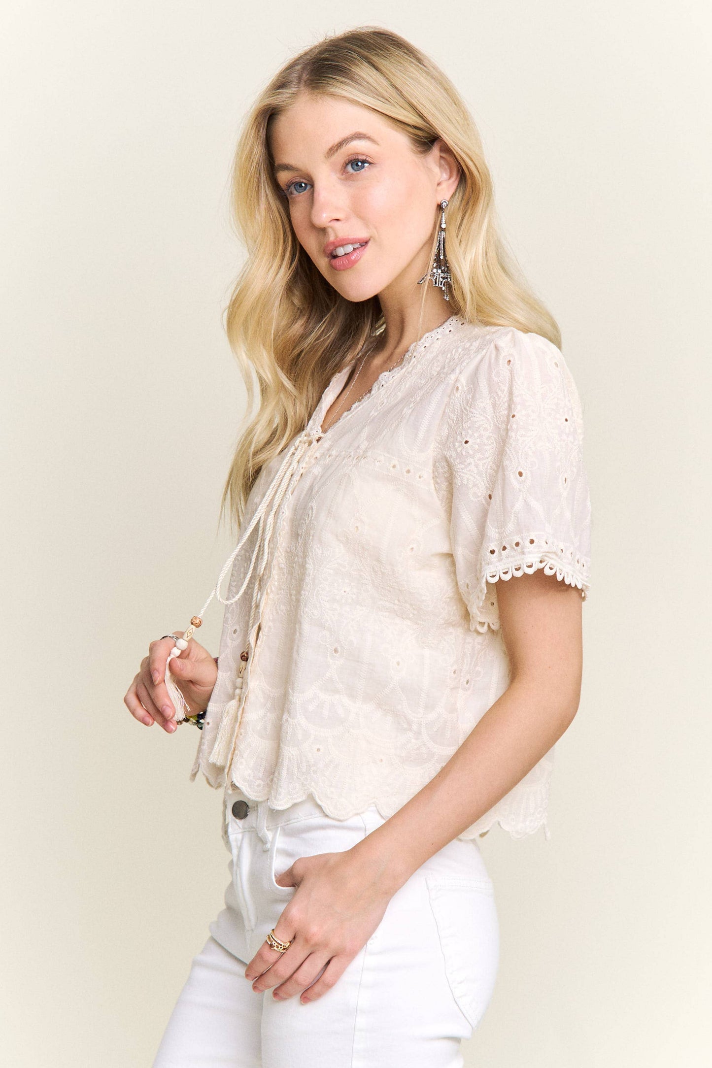V-NECK EMBROIDERED BOHO BLOUSE- CET4209
