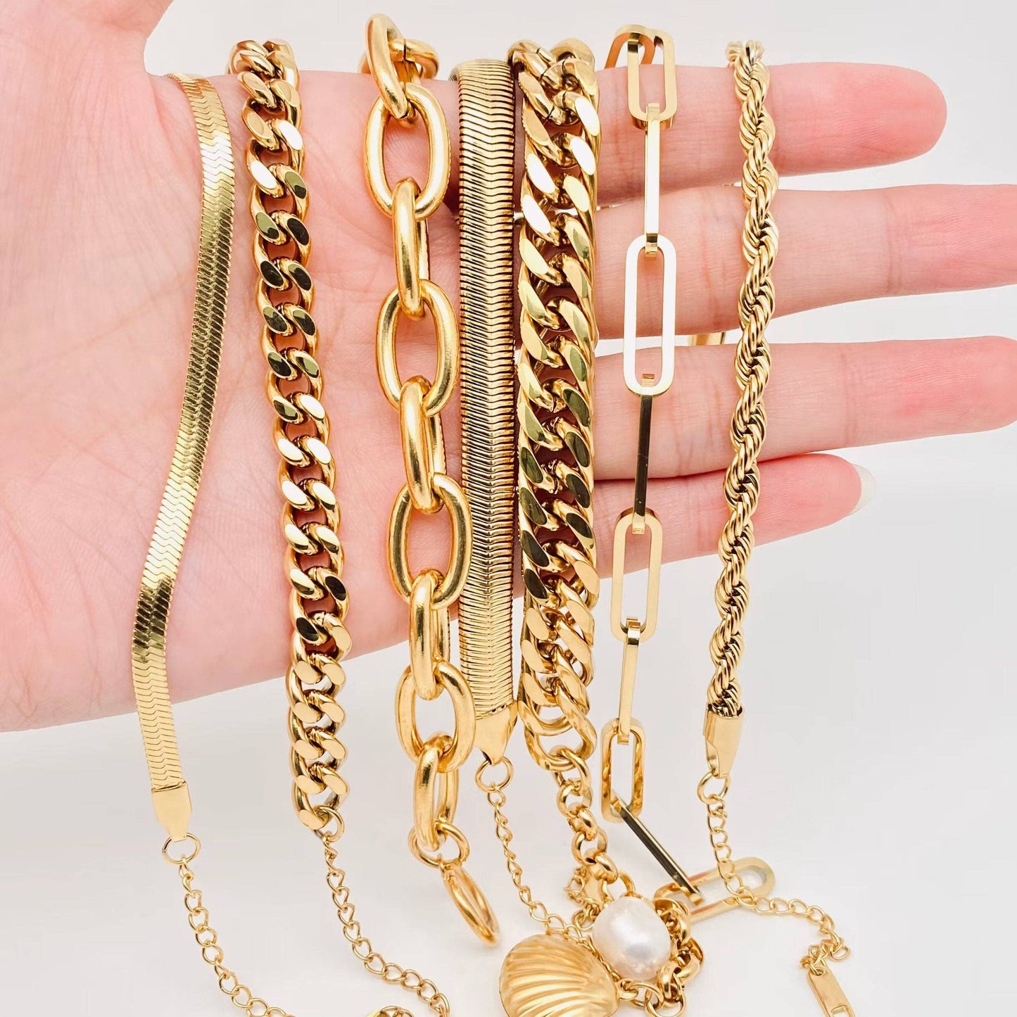 Multi Style 18K Gold Plated Steel Chain Bracelets - FGS