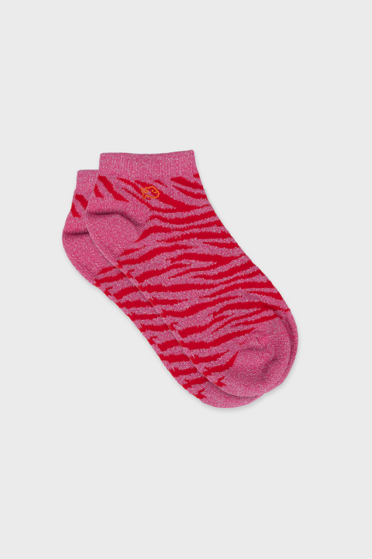 Zebra glitter socks in combed cotton - Pink and red