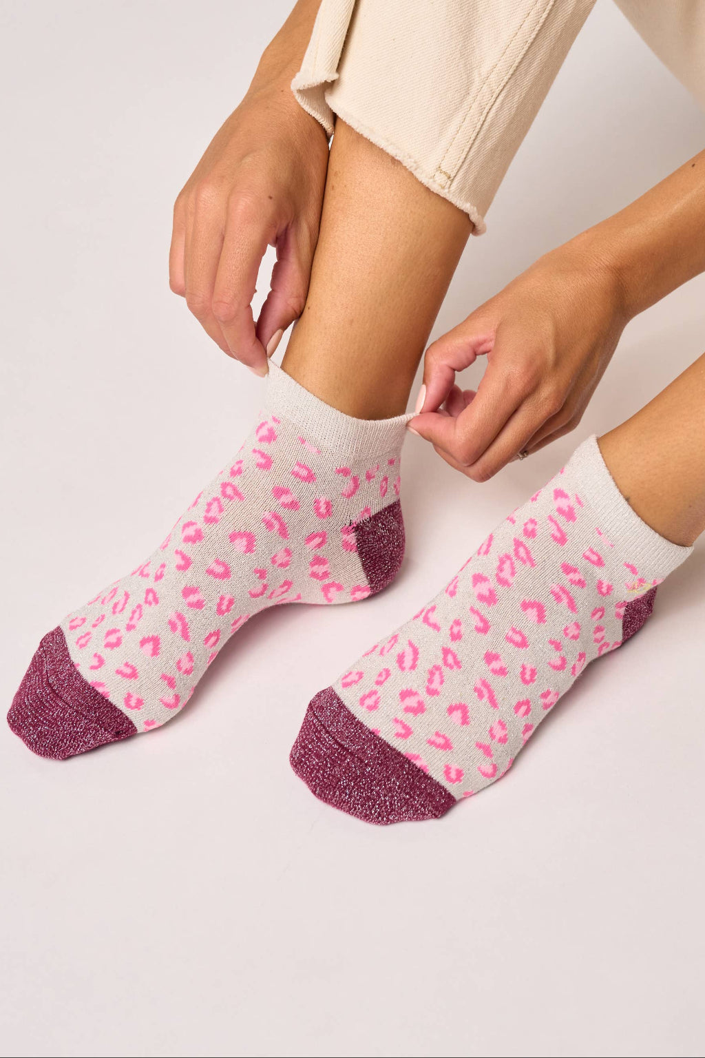 Sparkly Combed Cotton Leopard Pattern Ankle Socks
