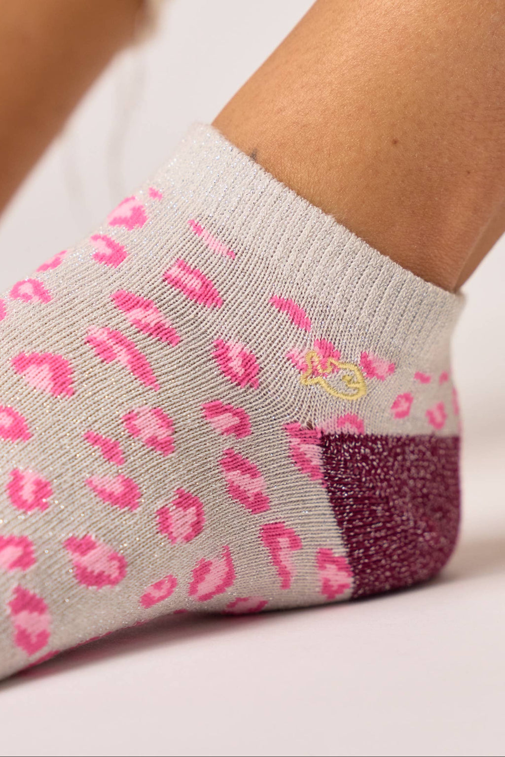 Sparkly Combed Cotton Leopard Pattern Ankle Socks