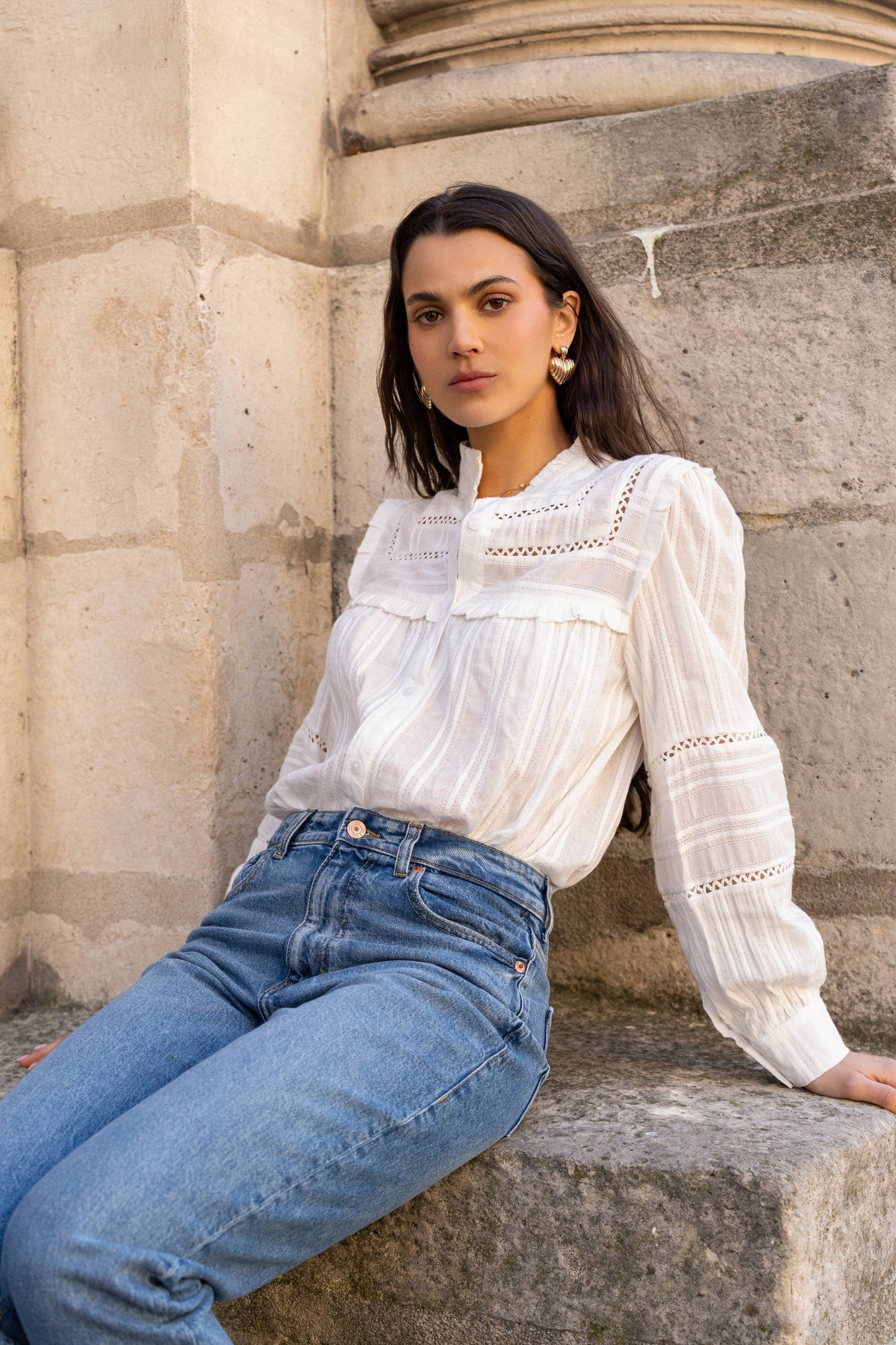 Cotton shirt with openwork details - ALIZEE 9189