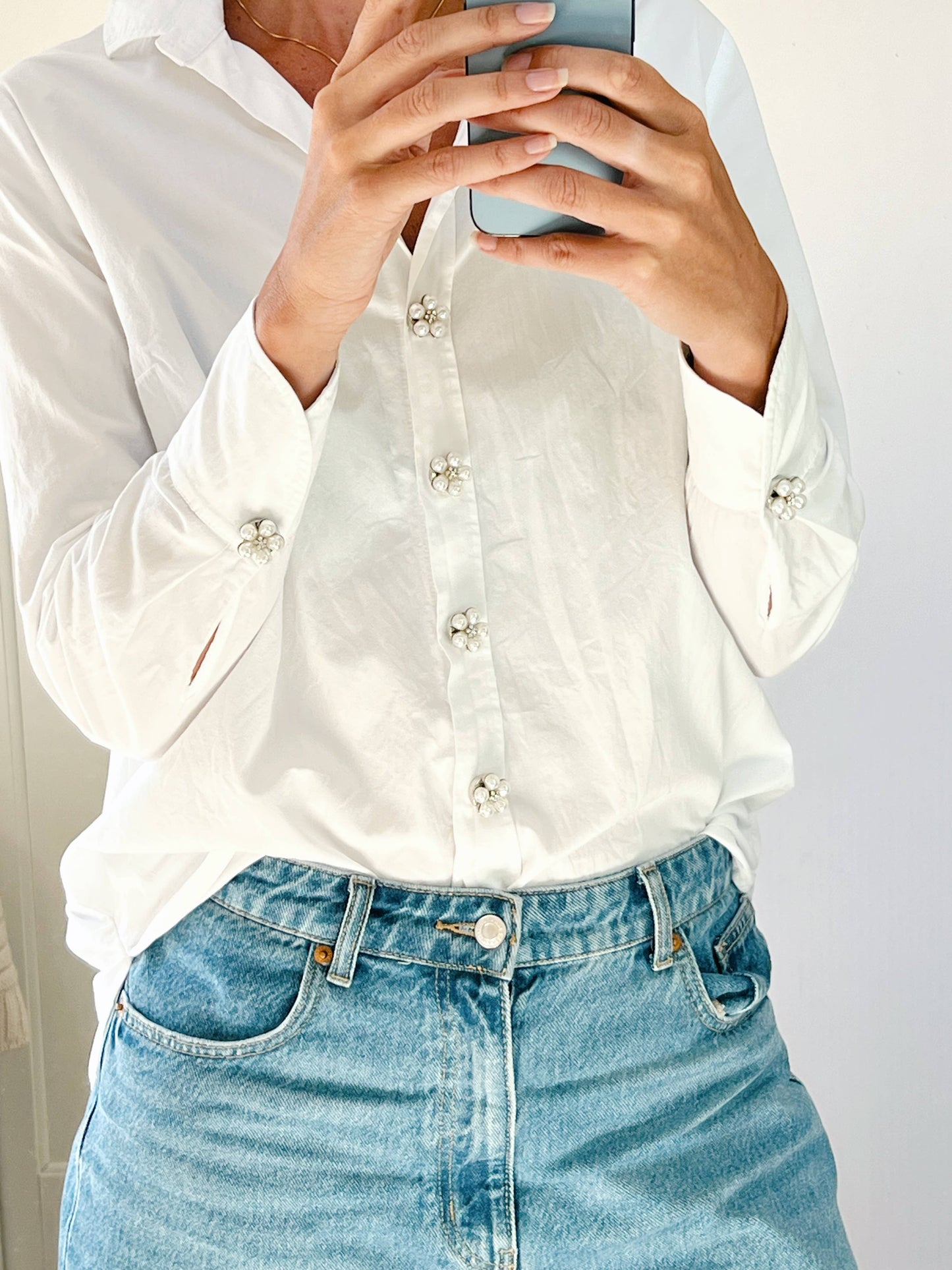 Rosi – Pearl Flower Button Charm Silver (6 pcs)