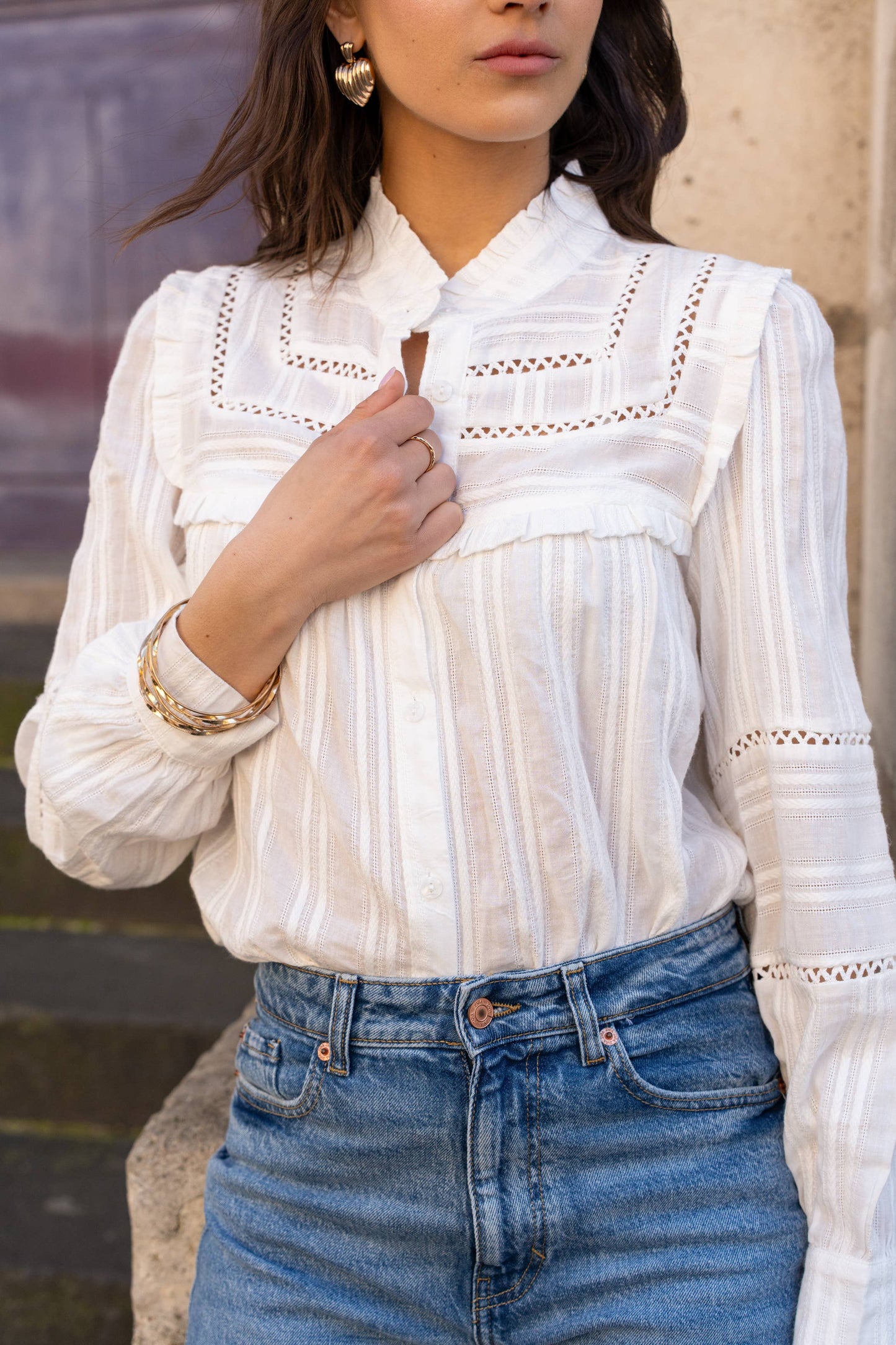 Cotton shirt with openwork details - ALIZEE 9189