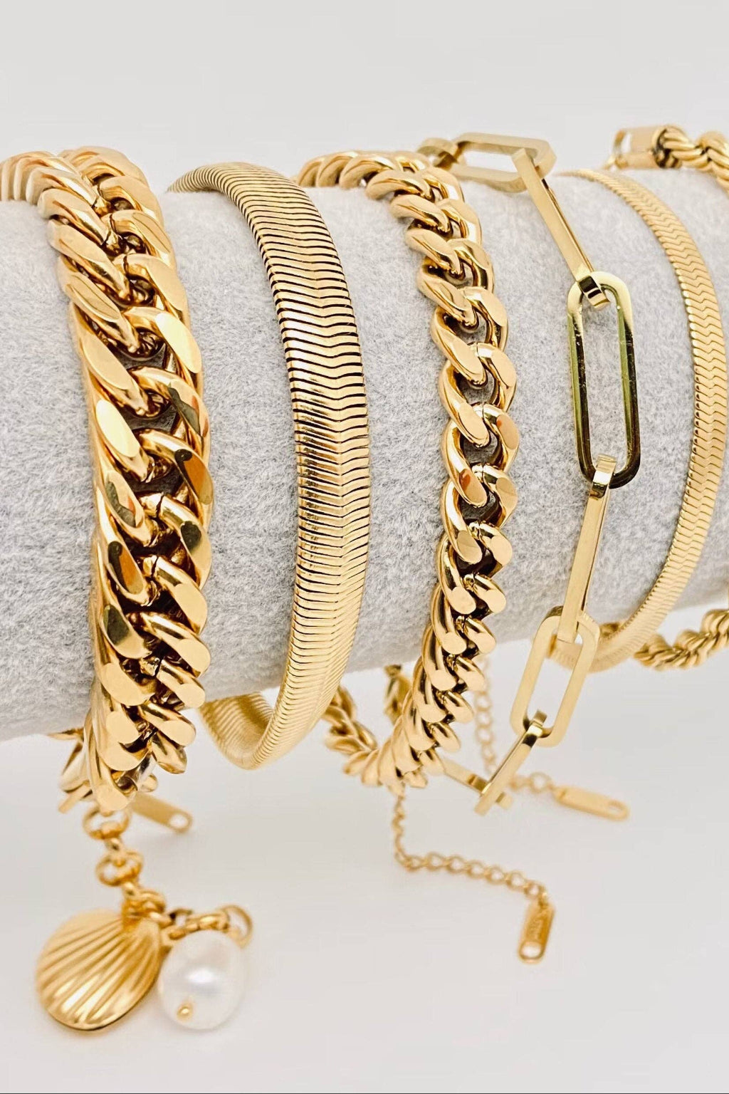 Multi Style 18K Gold Plated Steel Chain Bracelets - FGS