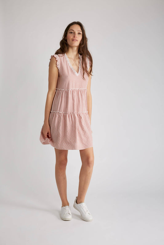 OLIVE - Short, sleeveless dress with gingham print