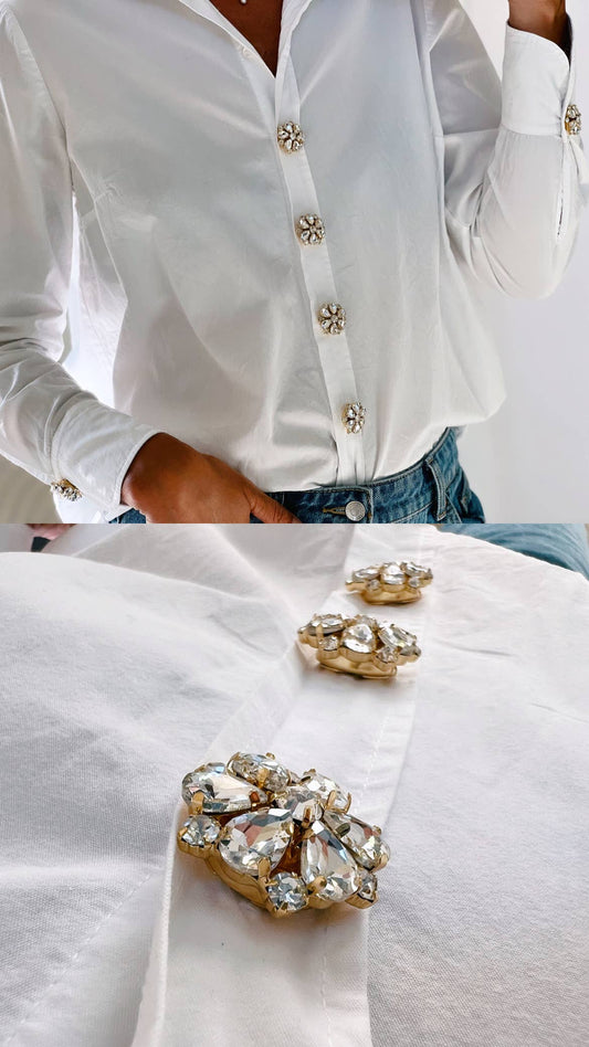 Signe – White Flower Button Charm Gold (6 pcs)