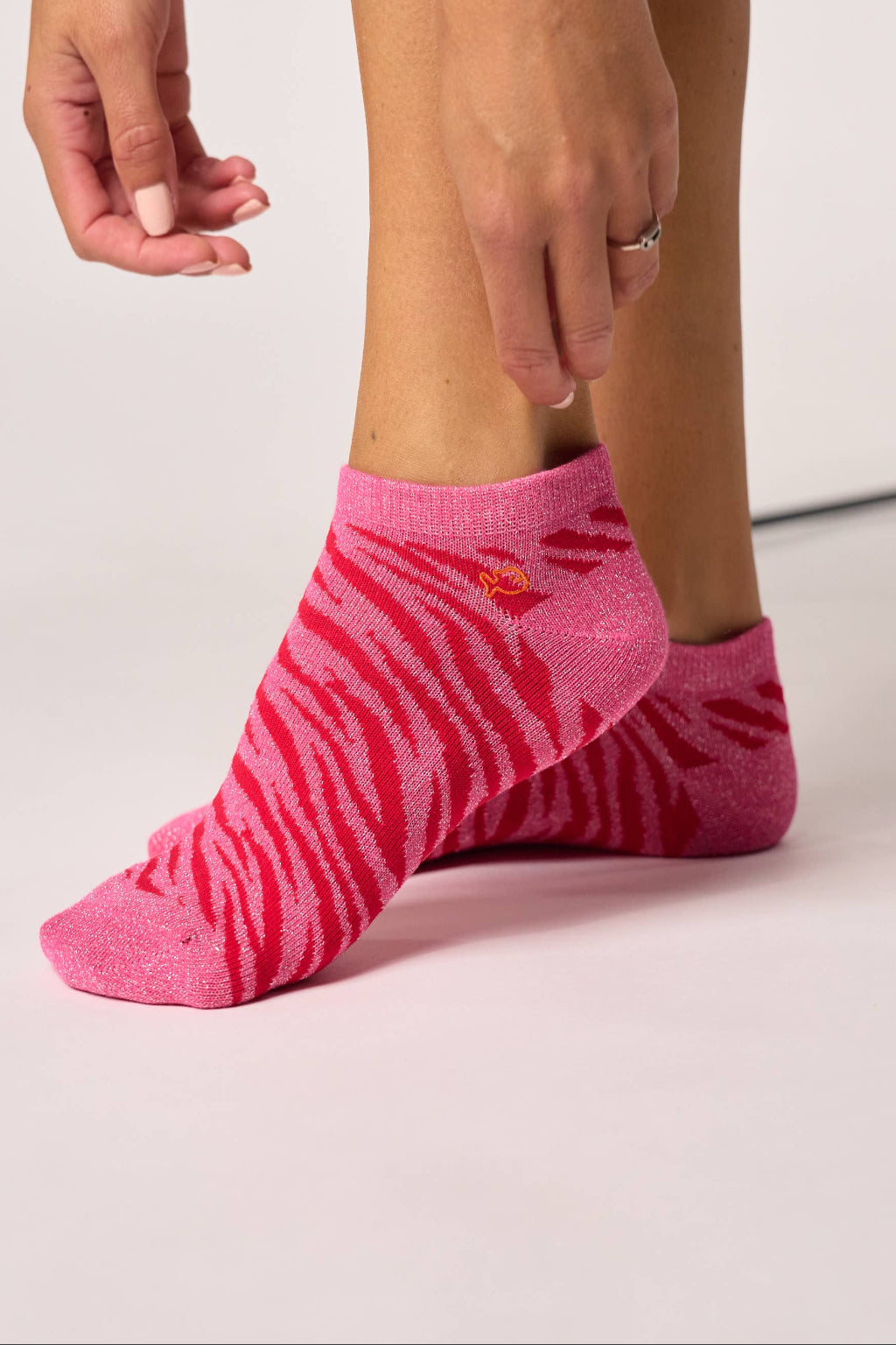 Zebra glitter socks in combed cotton - Pink and red