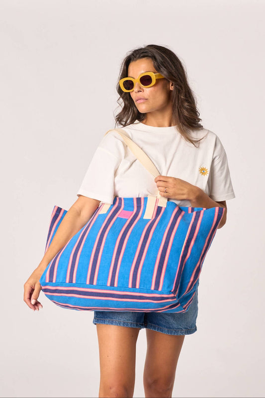 100% organic cotton tote bag - Striped, blue