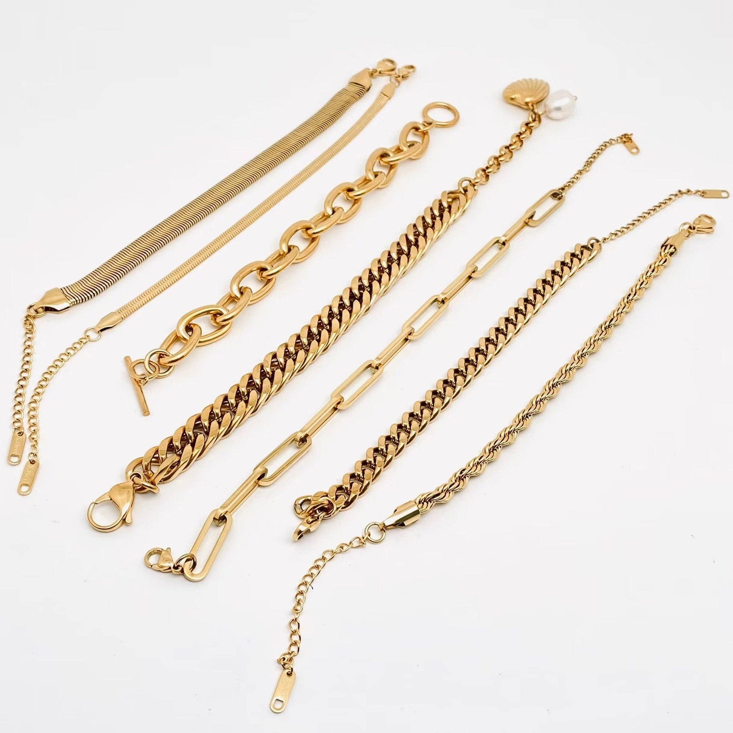 Multi Style 18K Gold Plated Steel Chain Bracelets - FGS