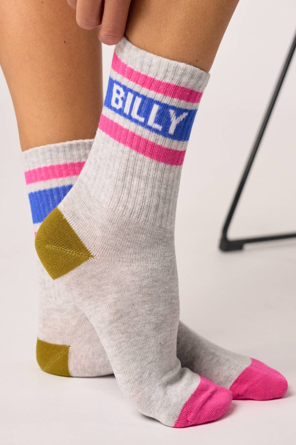 Tennis socks - Heather gray, striped blue and pink