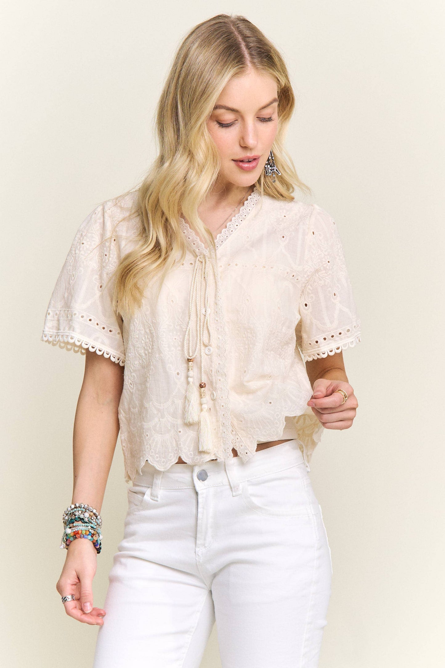 V-NECK EMBROIDERED BOHO BLOUSE- CET4209