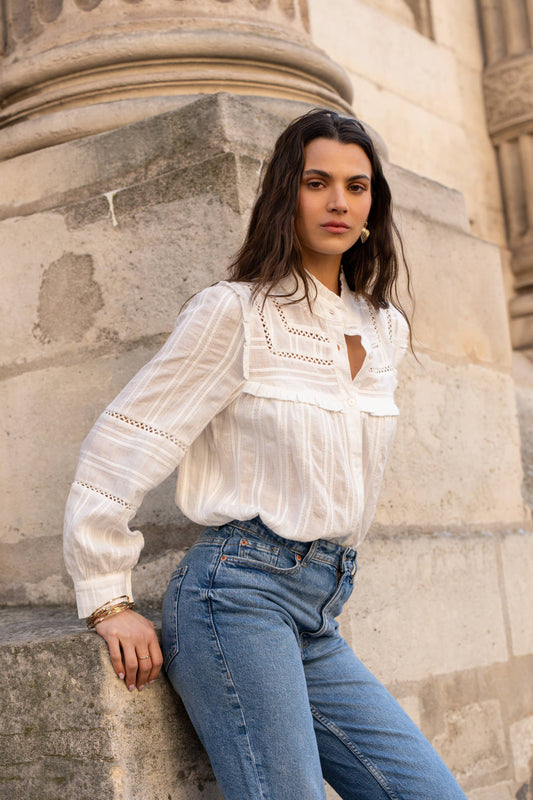 Cotton shirt with openwork details - ALIZEE 9189