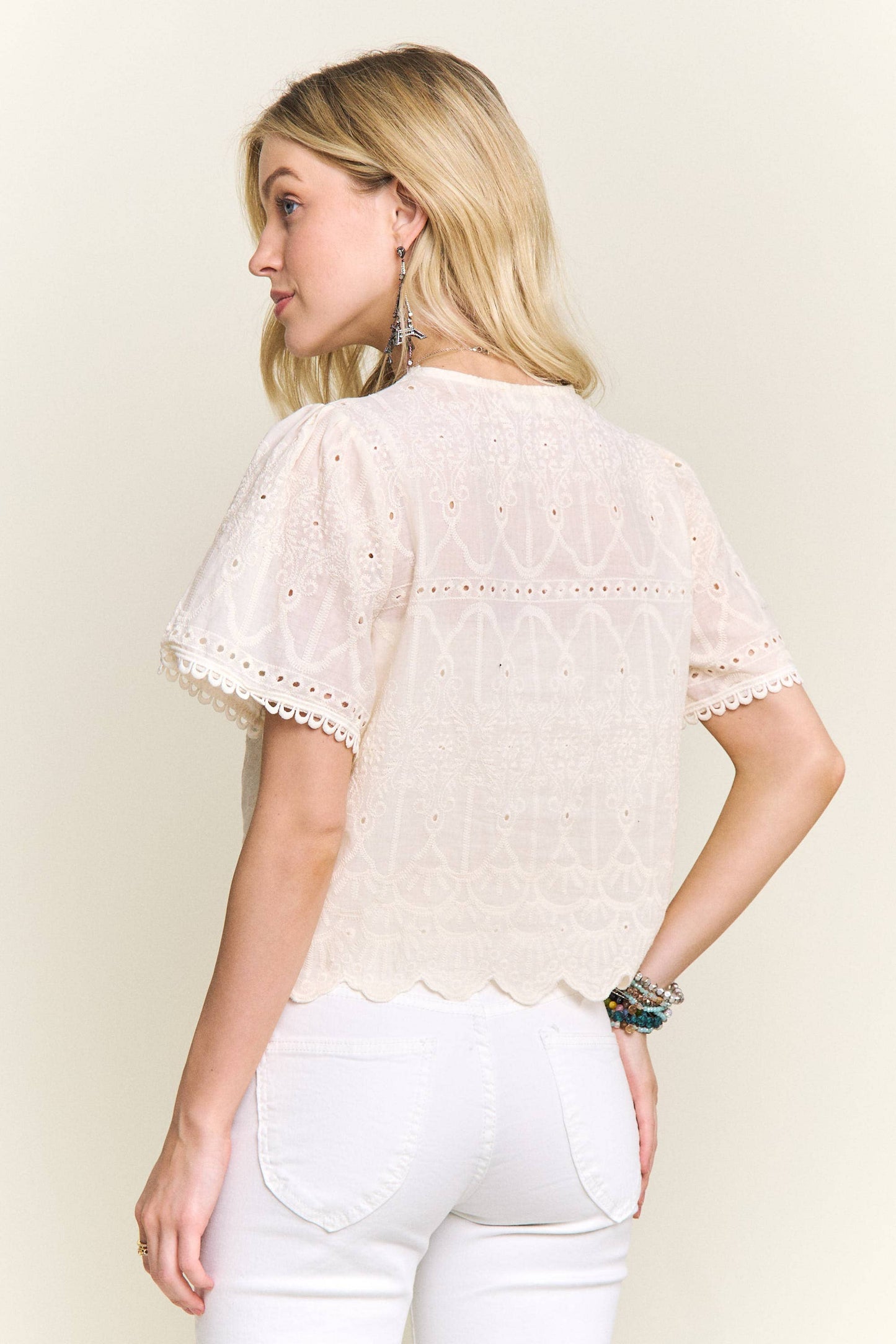 V-NECK EMBROIDERED BOHO BLOUSE- CET4209