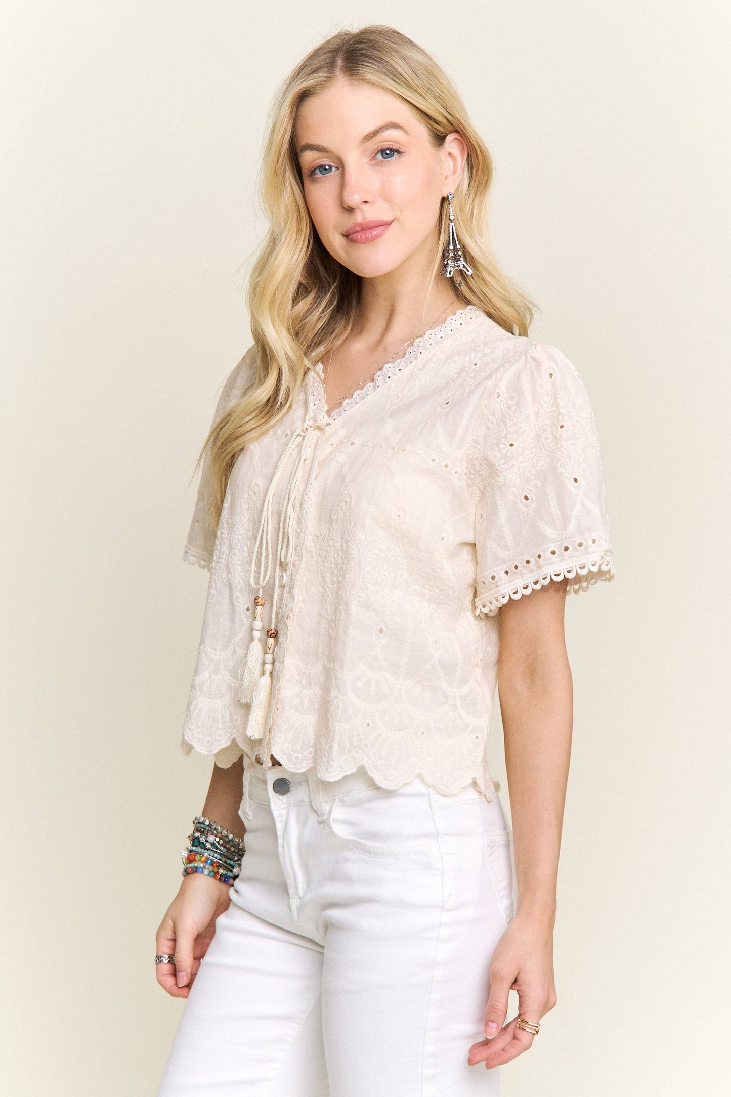 V-NECK EMBROIDERED BOHO BLOUSE- CET4209